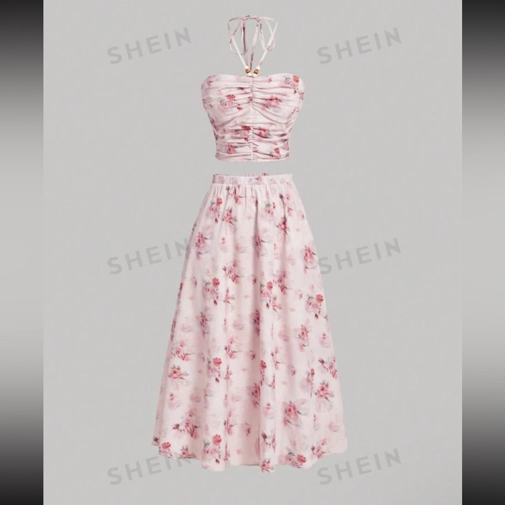 SHEIN two piece dress pink floral